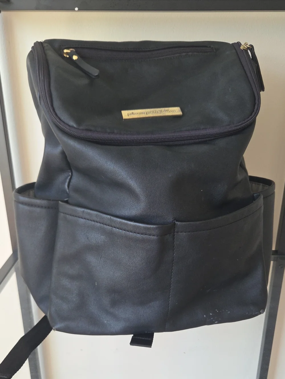 Petunia Pickle Bottom Black Backpack with Gold Logo Plate